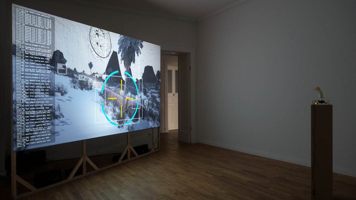 Installation view MONO NO AWARE, 2022, Generative free roaming game  | courtesy of the artists and Stallmann