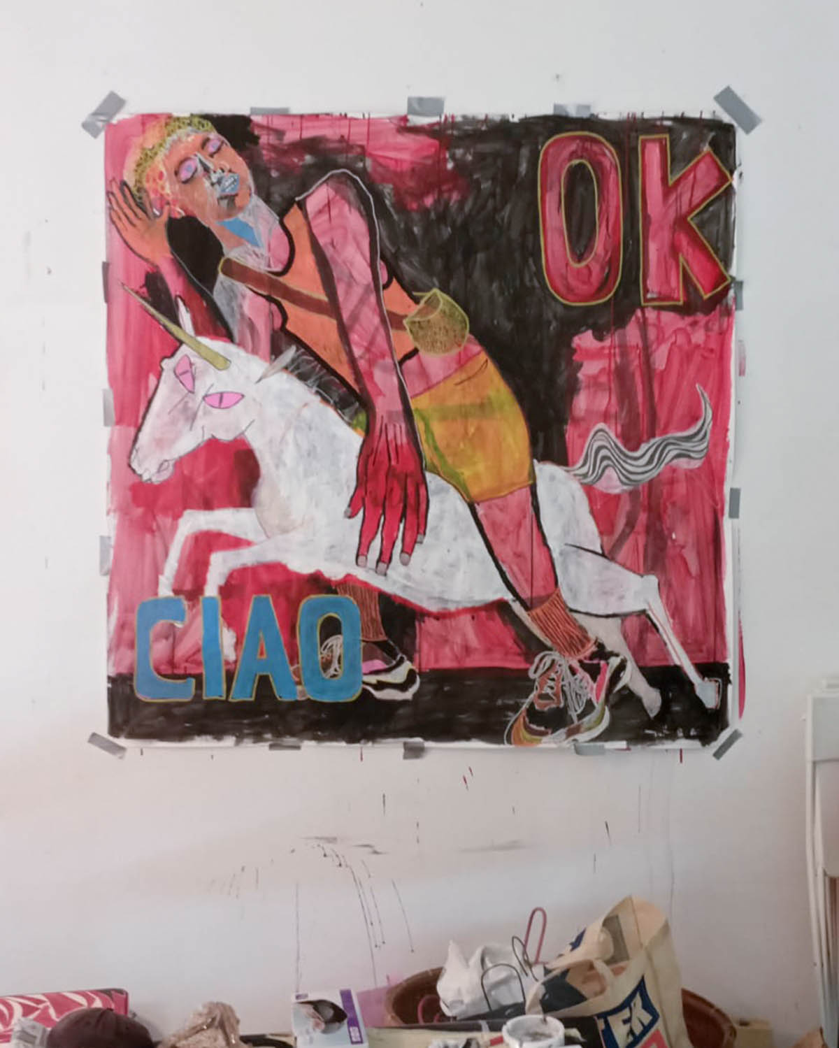 Gert Resinger, CIAO OK, 2024, mixed media on paper, 120x120cm