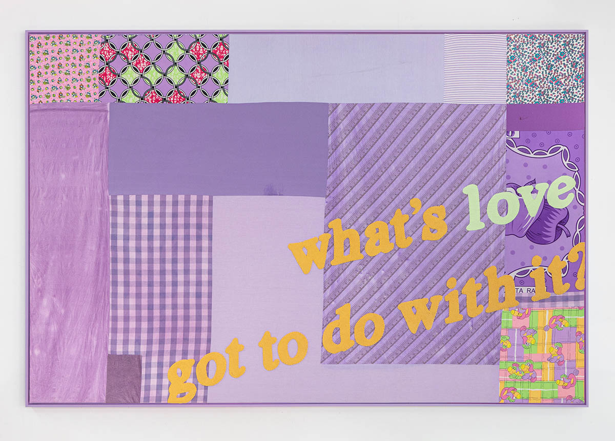 Nana Mandl, What’s Love Got to Do with It?, 2024, Textiles on canvas, framed 164 x 244 cm