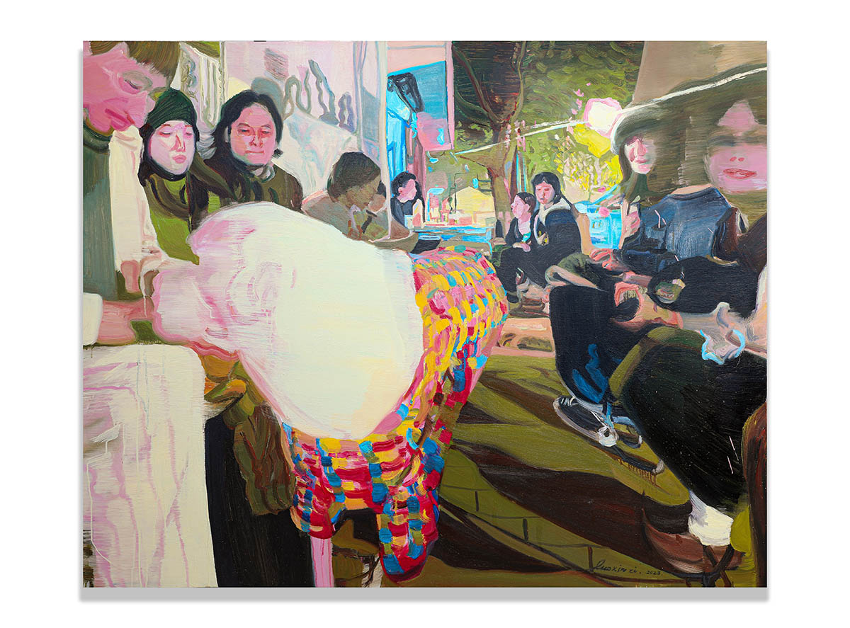 Drinking Table- Dialogue, 2023, 47”x 59”, oil on canvas