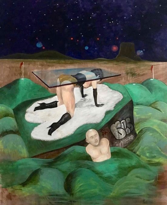 Noah Becker, Midnight at the Mini-Golf, 2020, 48 x 36 inches, acrylic on canvas