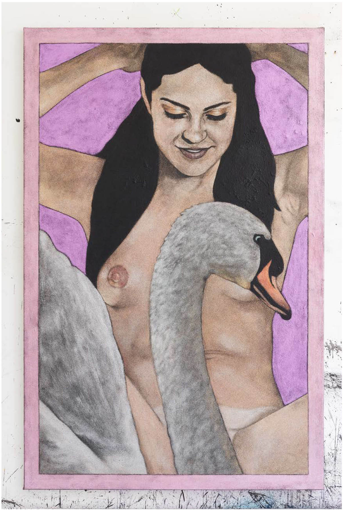  LEDA AND THE SWAN, Acrylics and Glitter on Burlap, 200 x 130 cm